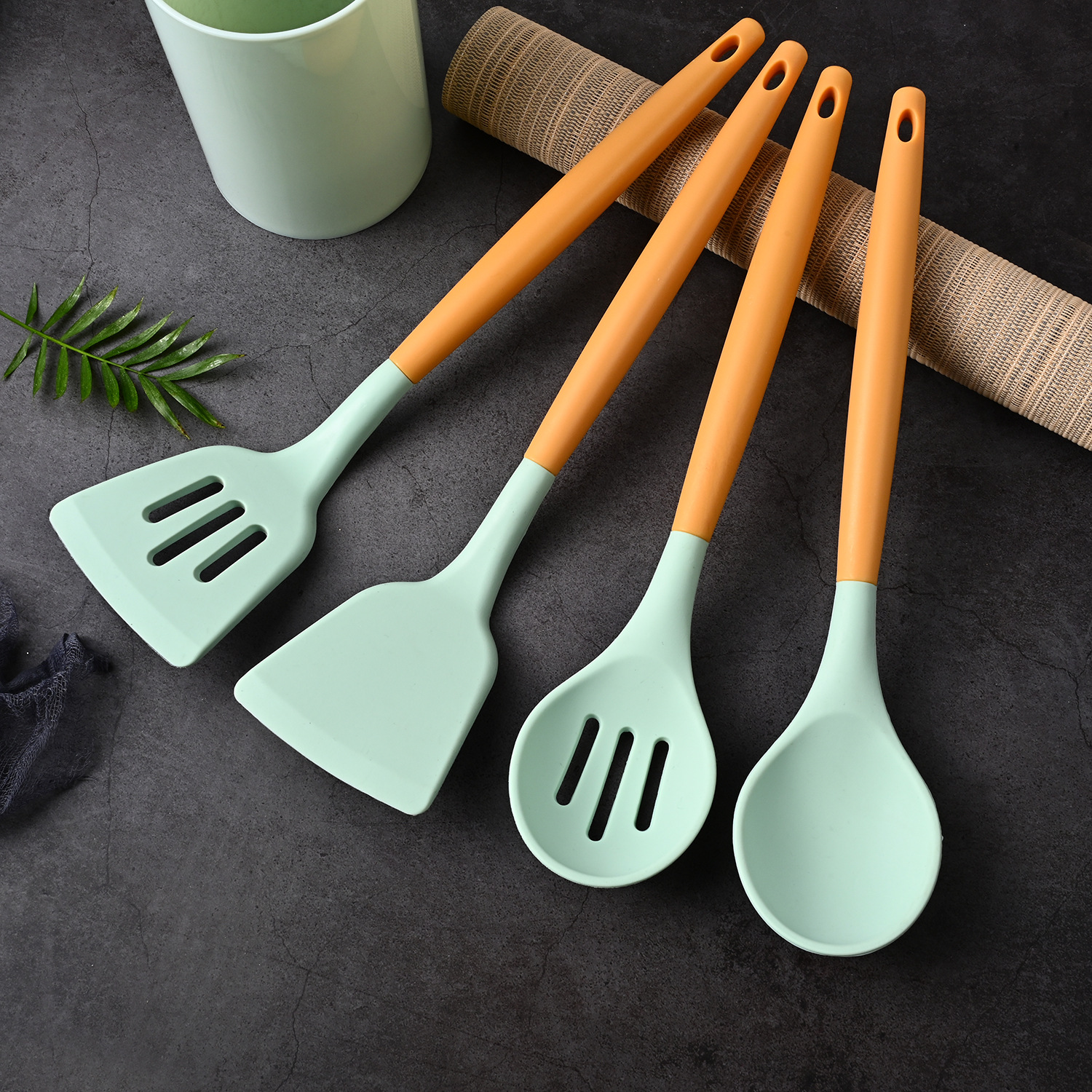 木柄硅胶锅铲铲子 不粘烹饪铲勺12件套硅胶厨具炒菜硅胶厨具套装