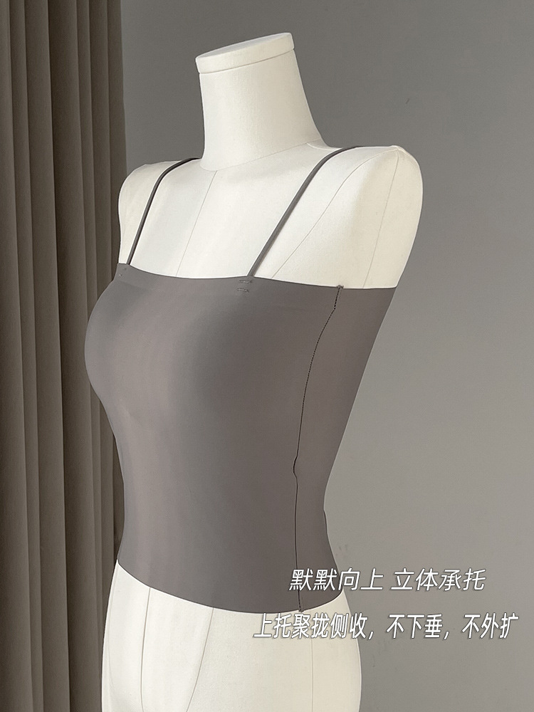 Ice Silk Sling Vest for Women Inner Anti-Exposure with Chest Pad One Tube Top Beauty Back Underwear Bra Summer Thin