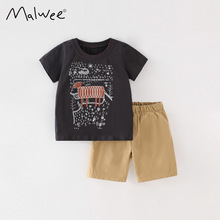 malwee男童套装夏季新款欧美中小童洋气圆领短袖休闲裤儿童两件套
