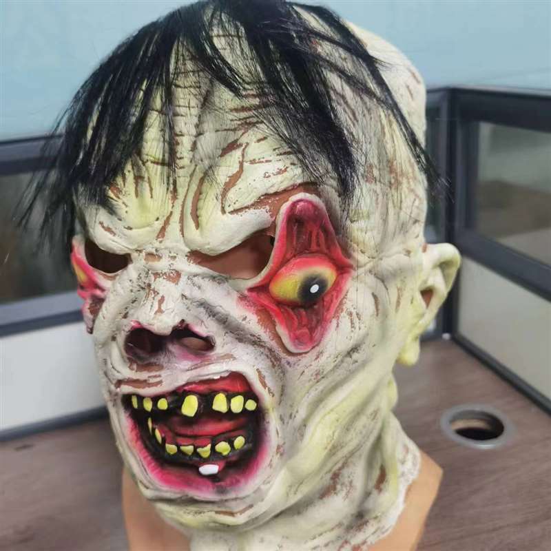 跨境新款万圣节恐怖恶搞带发头套丧尸款乳胶面具舞会装扮演出道具