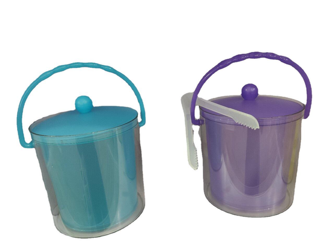 2022新款2000ml圆形塑料食品级双层冰桶冰夹带盖冰块桶带手提桶