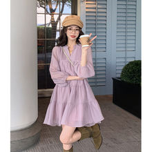 法式设计紫色衬衫连衣裙女2024春夏季新款感气质甜美减龄高腰裙子