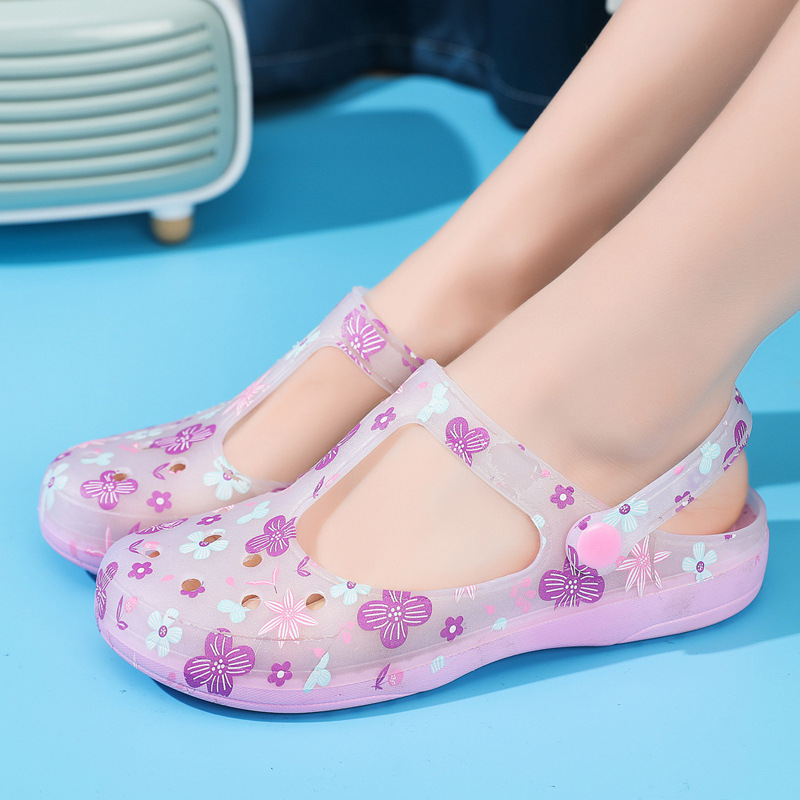 2023 Lightweight Non-Slip Summer Hollow out Shoes Women's Flat Sandals Nurse Shoes Outdoor Closed Toe plus Size Jelly Beach Shoes