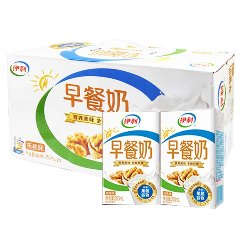 利早餐奶麦香味核桃味牛奶250ml×24盒整箱早餐奶