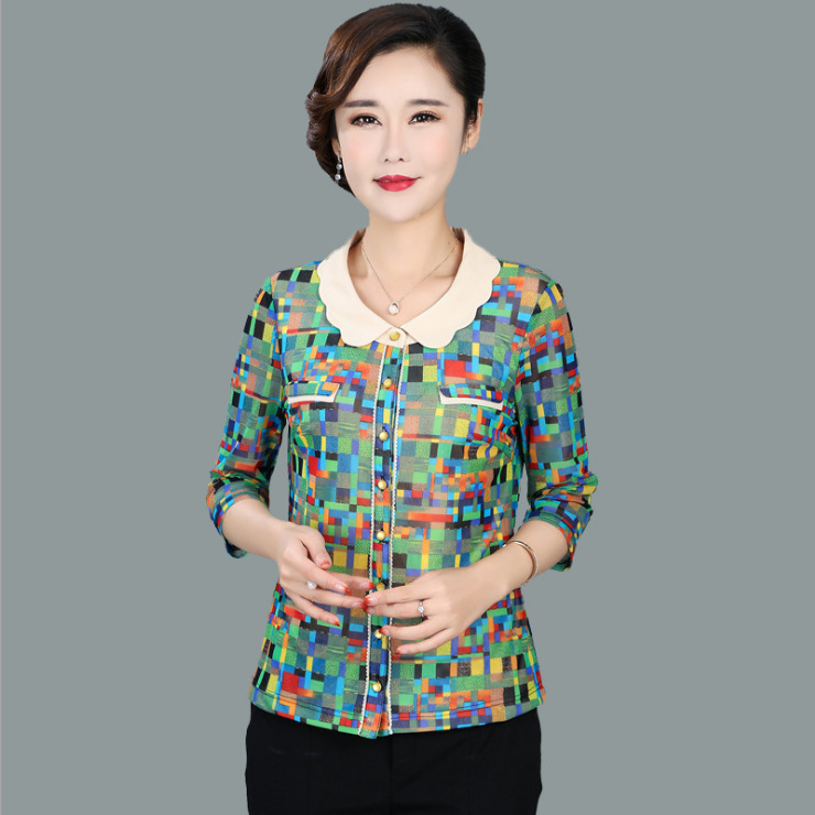 Bamboo Voice Middle-Aged and Elderly Women's Clothing Spring New Women's Long-Sleeved Blouse Large Size Women's Clothing 2024 Spring Clothing Mom Clothing