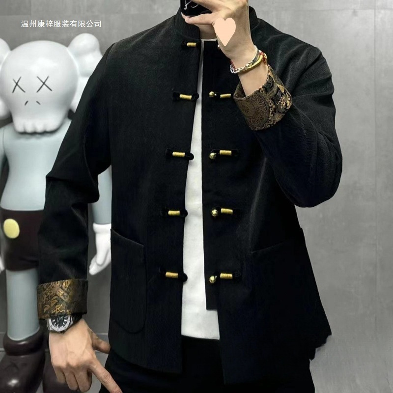 男士春季款轻奢时尚潮流大气简约个性复古长袖中国风唐装批发订货