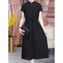 春夏新款中式收腰显瘦气质宽松时尚黑色连衣裙