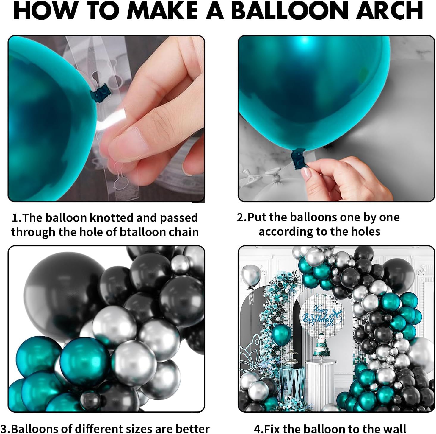 Blue Green Balloon Arch Kit Size 5 10 18 Inch Birthday Party Balloon Metal Silver Black Suit