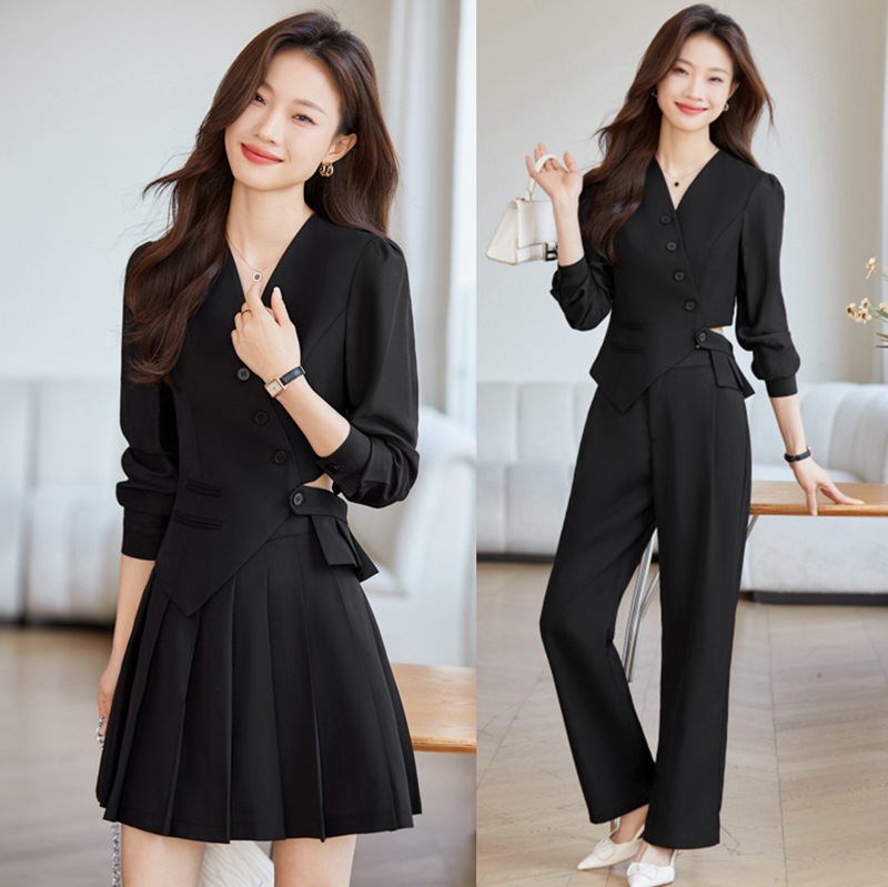 今年流行西服套装裙春秋时尚高级感小个子洋气马甲百褶裙两件套装