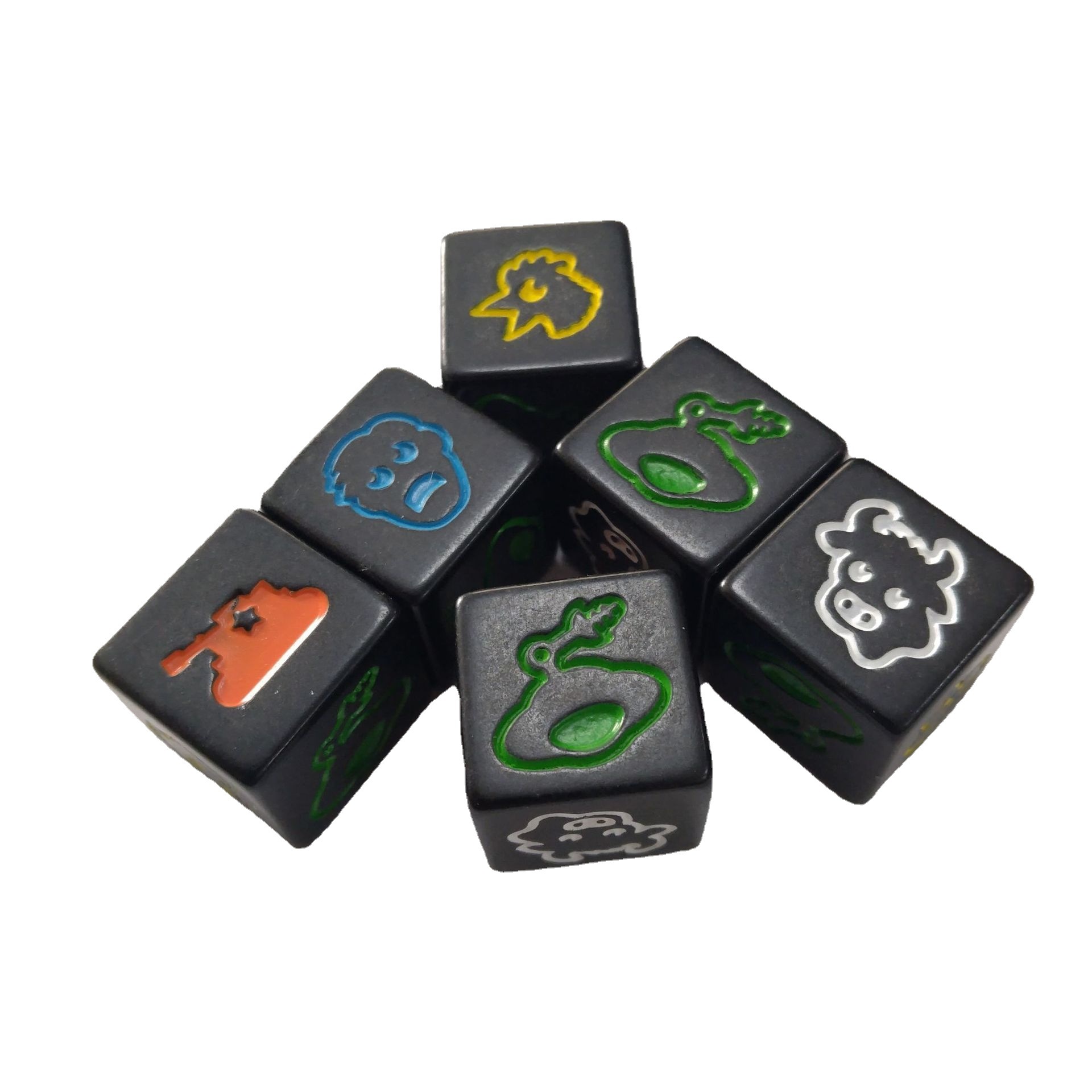 16mm亚克力树脂小动物骰子筛子雕刻丝印骰子色子雕刻图案混色