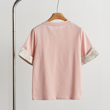 新中式轻国风设计感绣花粉色吊坠T恤上衣2024夏季女新款复古短袖