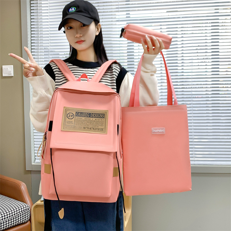 New Casual Backpack Three-Piece Large Capacity Student Schoolbag Japanese Fresh Fashion Backpack Women's Double Backpack