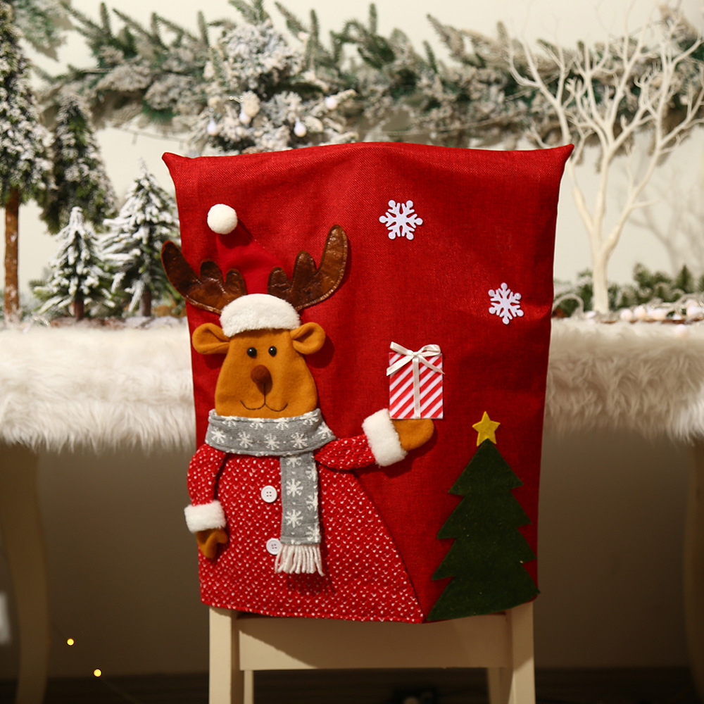 Christmas Decorative Creative Cute Old Man Snowman Elk Doll Chair Cover Living Room Dining Table Atmosphere Layout Supplies