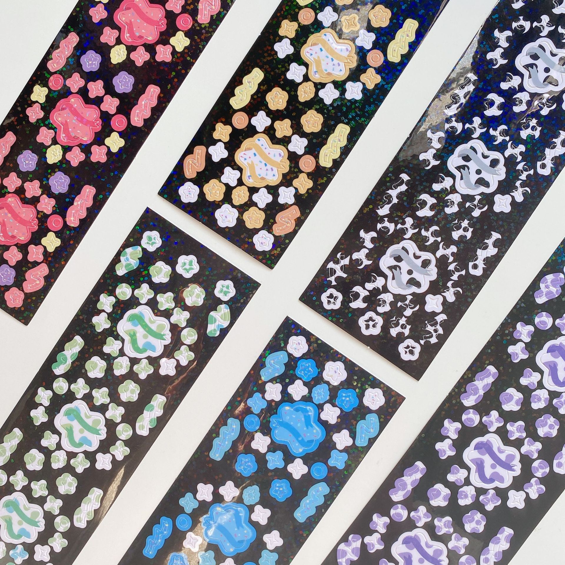 韩国星星花花奶牛丝带咕卡贴纸闪闪diy手账照片明星小卡装饰素材