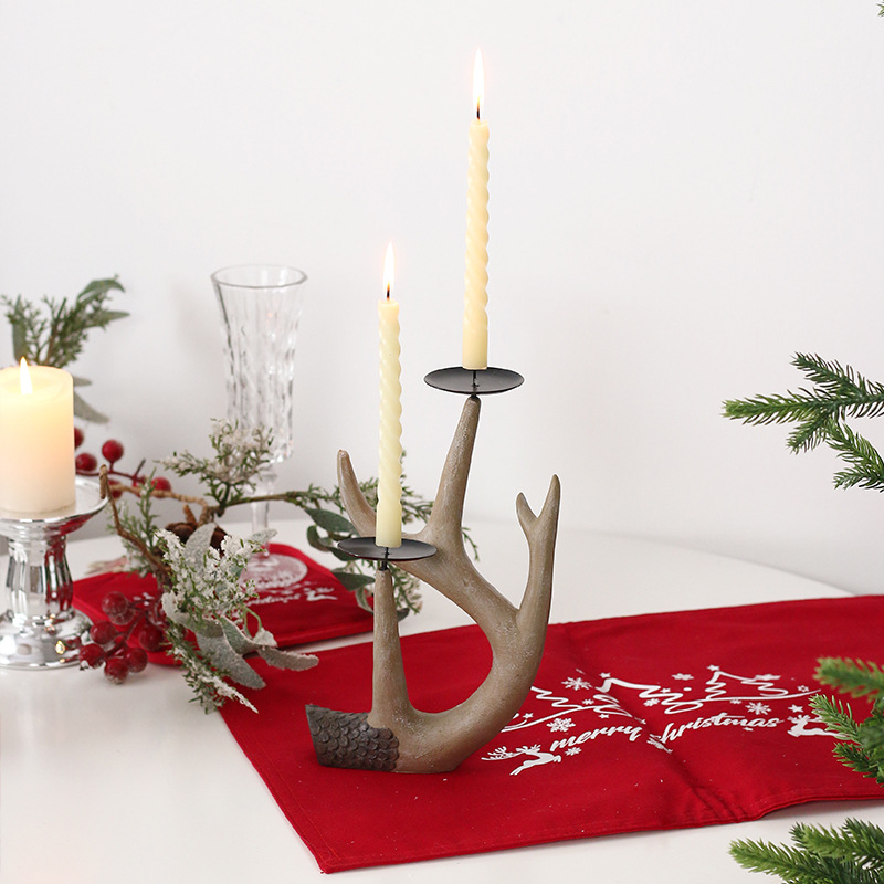 Cross-Border New Christmas Decorations Creative Resin Antler Candlestick Ornaments Desktop Party Decorations