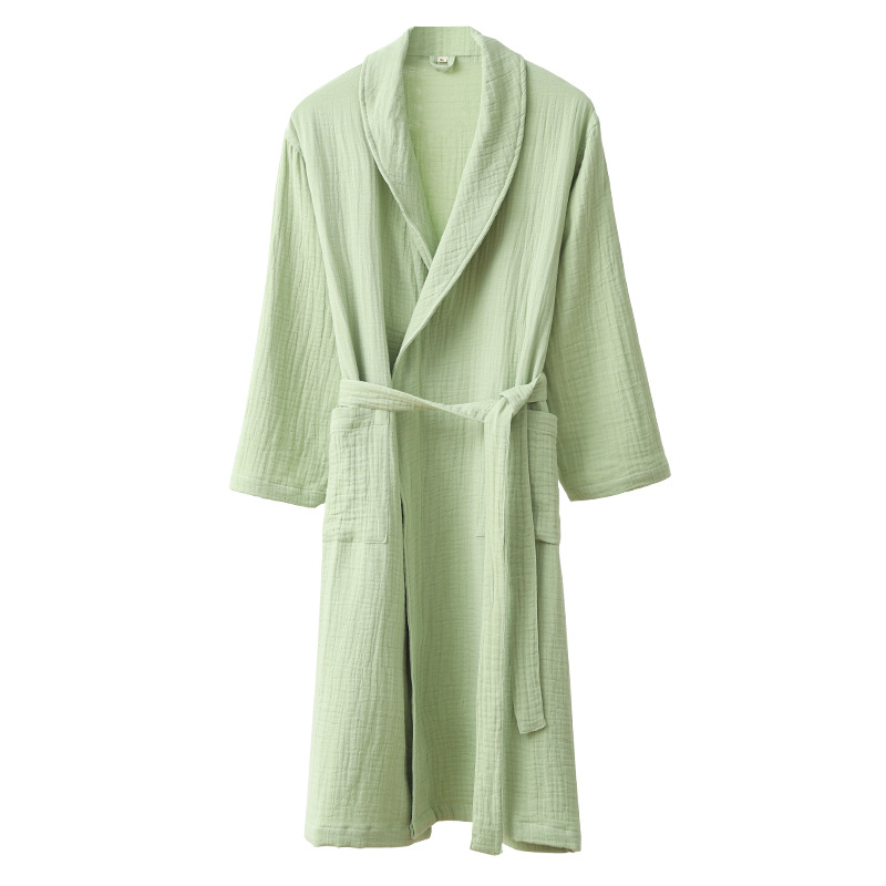 Pure Cotton Spring and Summer Class a Three-Layer Gauze Bathrobe Bathrobe Homewear Night-Robe Pajamas Absorbent Soft Skin-Friendly