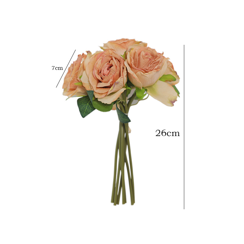 Simulation 7-Piece Handle Beam Fire Burnt Edge Rose Entry Luxury Home Decorative Fake Flower Dried Flower Bridal Bouquet Artificial Rose