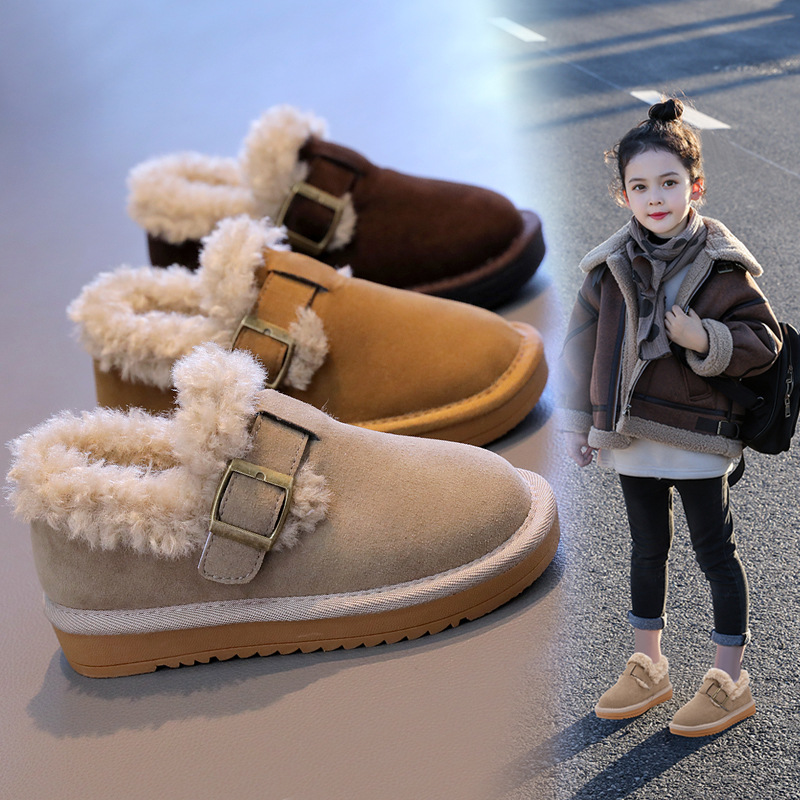 girls fluffy cotton shoes 2023 winter new children warm shoes fleece-lined thick soft soled non-slip all-matching big cotton shoes