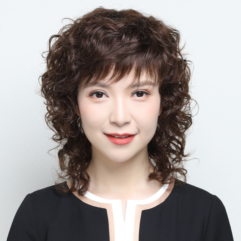 假发女中长卷发全头套女士妈妈真发套全真人发丝自然假头发现货