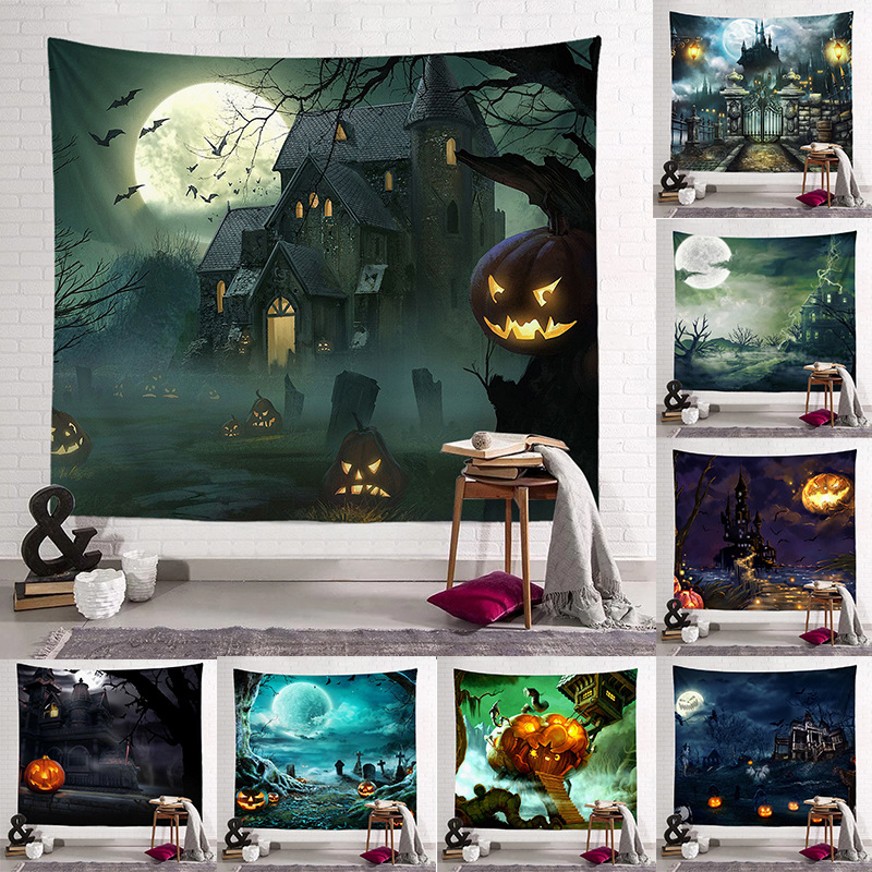 Cross-Border Home Halloween Tapestry Pumpkin Printing Bedside Background Cloth Tapestry Bedroom Wall Decoration Hanging Cloth Wholesale