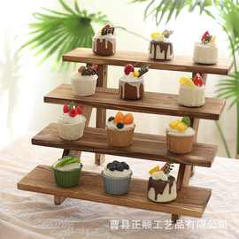 跨境木质蛋糕架零食架酒店实木甜品台纸杯蛋糕架多功能木质展示架