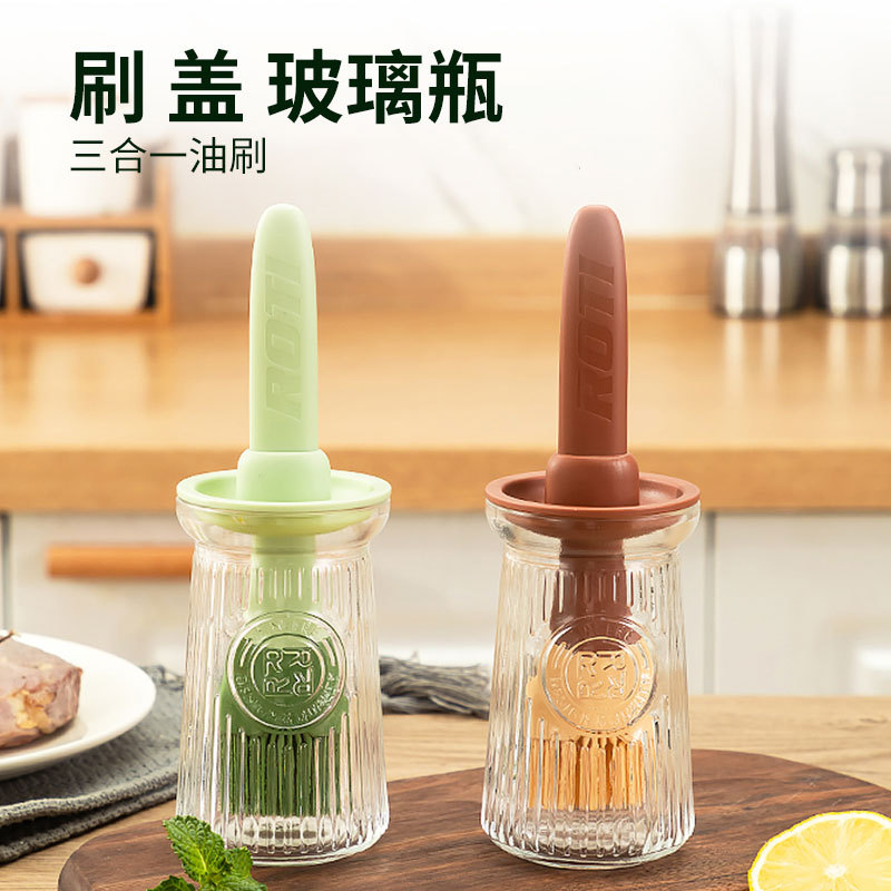 Integrated Oil Brush with Bottle Household High Temperature Resistant Oil Bottle Food Grade Kitchen Pancake BBQ Special Silicone Brush Oil Brush