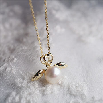 小众设计感珍心守护珍珠吊坠项链女 s925纯银镀金天使翅膀锁骨链