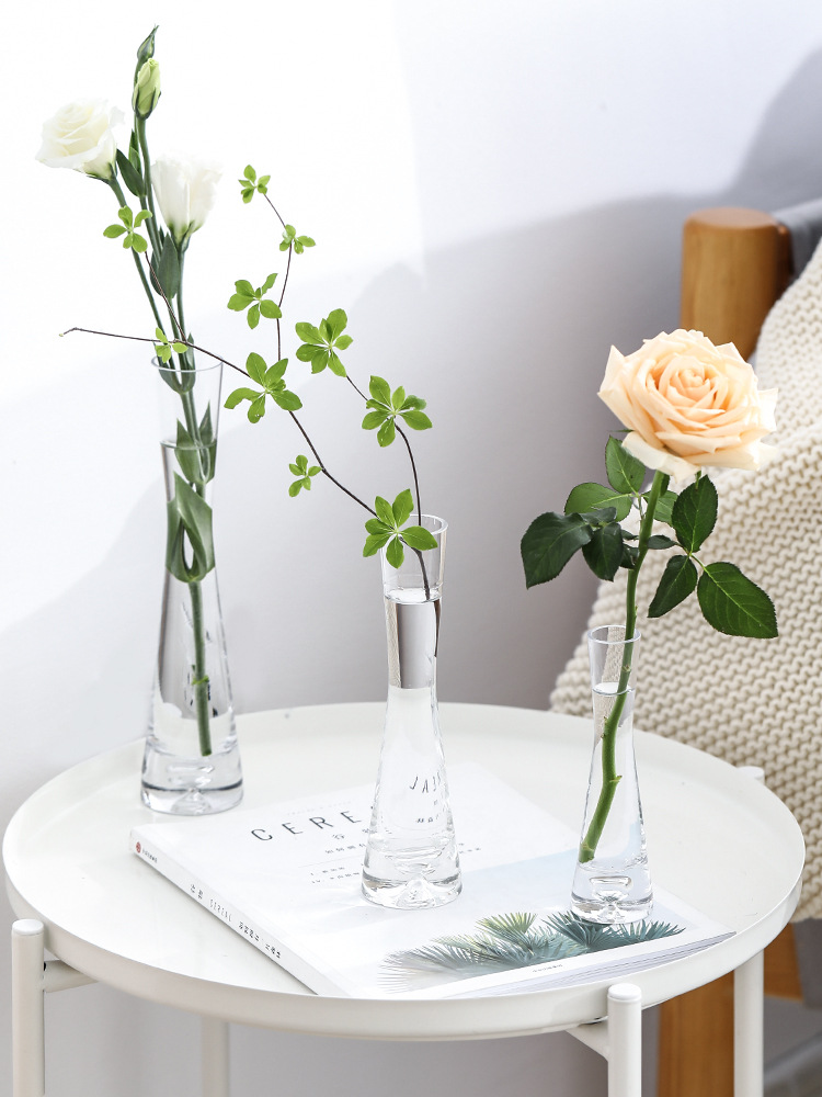 花瓶摆件客厅插花小众北欧玻璃瓶透明风迷你细口轻奢水养创意