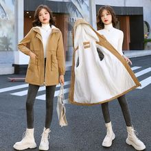 加绒风衣女新款冬季韩版休闲宽松大衣洋气加厚中长款棉服外套