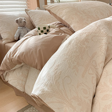 轻奢纯棉床上四件套春季双层纱100全棉高端床品床单2米被套三特特