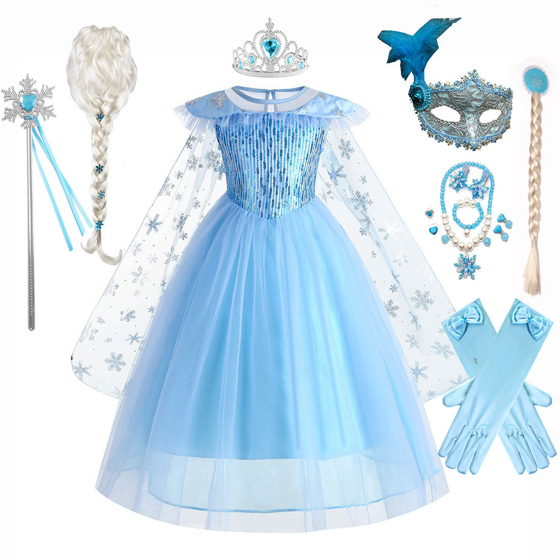 冰雪女王艾莎连衣裙亮片无袖公主裙女童节日庆典扮演漫展服装裙子