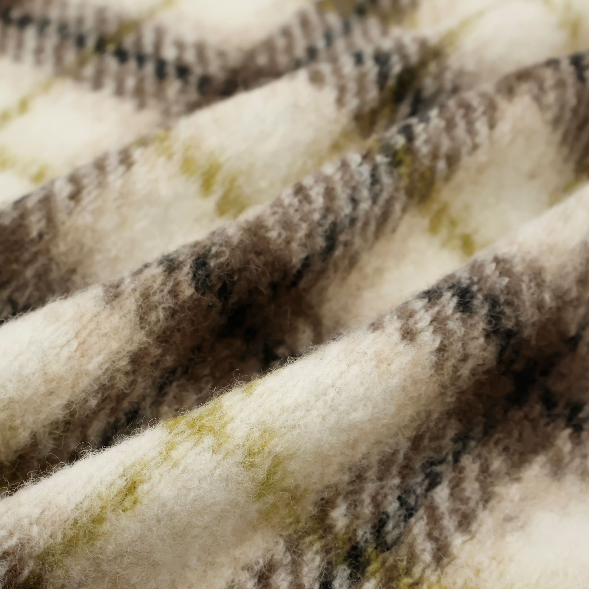 意大利柔软 绿色棕色格子蓬松感千层酥弹力针织羊毛面料秋冬布料