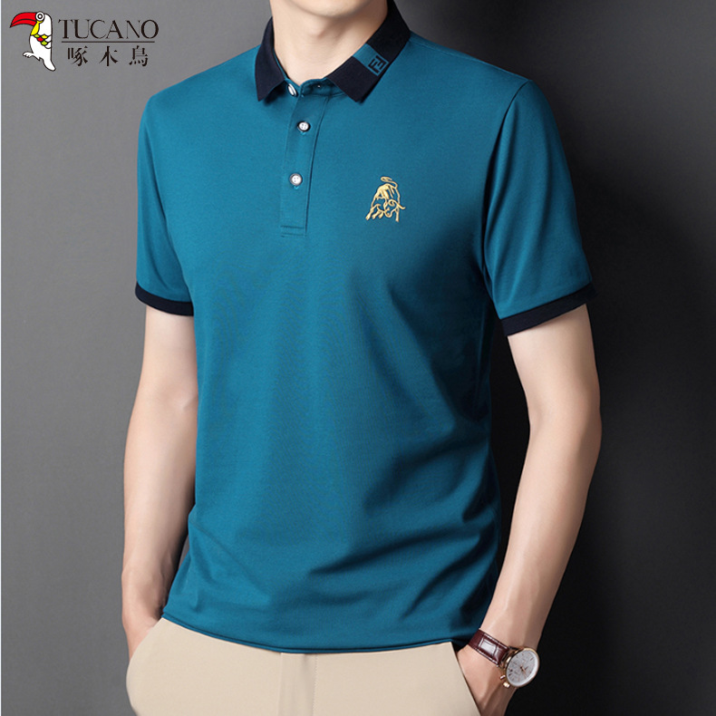 啄木鸟品牌夏季短袖polo衫男士珠地棉商务休闲翻领半袖打底t恤衫