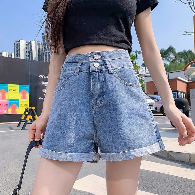 蓝色牛仔短裤女生2021夏季新款韩版高腰宽松直筒a字外穿热裤ins潮
