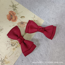 原创韩式儿童甜美新年发夹酒红色小蝴蝶结对夹边夹刘海夹发卡饰品