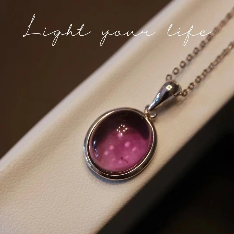 925银镶紫水晶手工包边吊坠 恒鼎盛珠宝首饰饰品主石7*9mm女项链