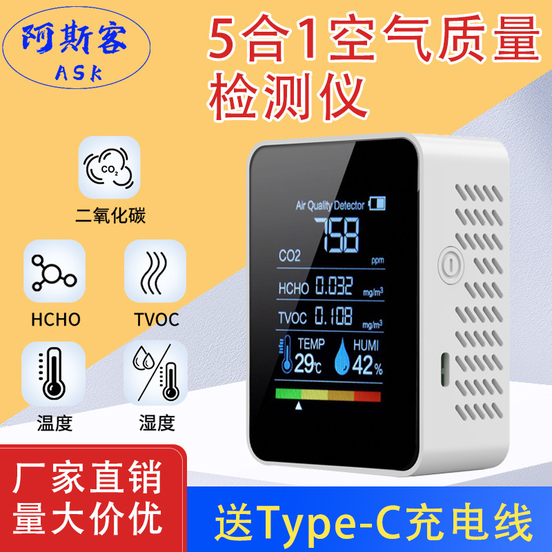 便携式二氧化碳检测仪TVOC CO2二氧化碳监控器甲醛检测仪户外露营