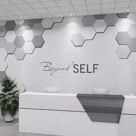 3d立体科技感水泥灰办公室墙纸网咖几何公司前台形象背景墙壁纸