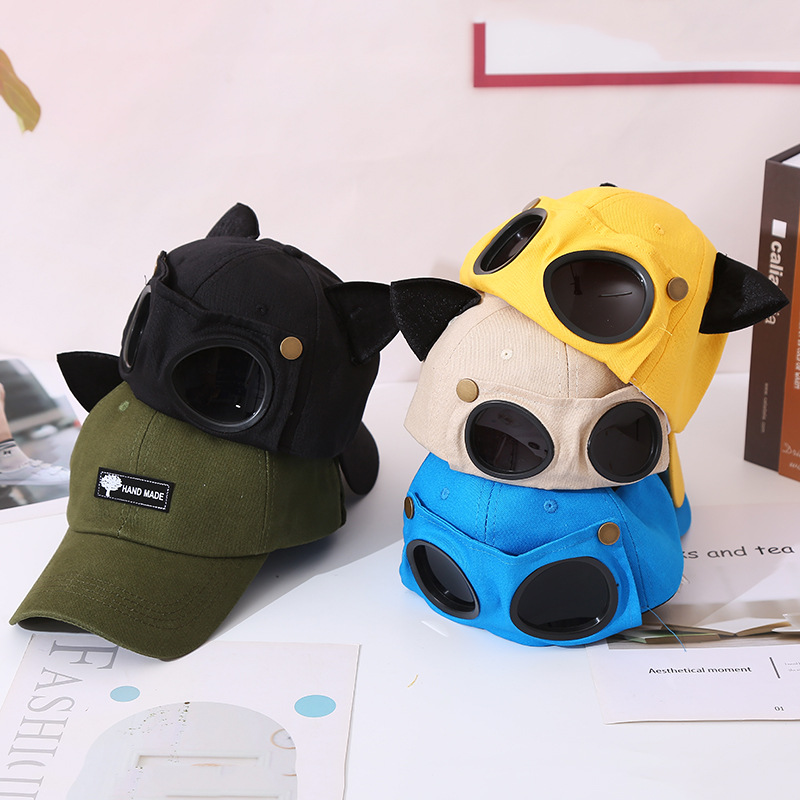 Pilot Glasses Peaked Cap Male and Female Personality Fashion Sunglasses Student's Hat Cute Cat Ears Parent-Child Baseball Cap