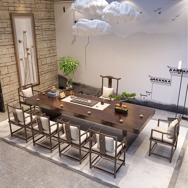 0成交87张新中式洽谈实木茶桌椅 禅意办公室会客泡茶桌 茶楼接待功夫