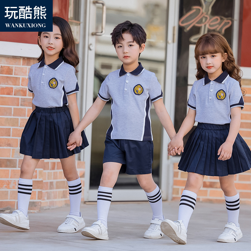 Kindergarten Suit Summer School Uniform for Primary and Secondary School Students Teacher Business Attire Sportswear British Style Short Sleeve T-shirt Combo 8