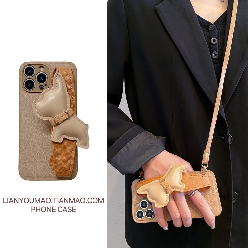 卡其色斗牛犬手腕带适用iphone14promax手机壳苹果15ultra可背带1