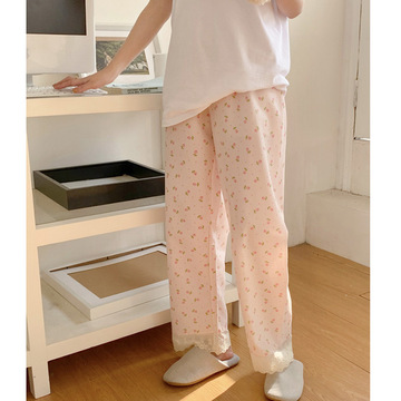 韩国ins女士外贸春季新款韩版甜美睡裤女舒适长裤休闲家居服批发