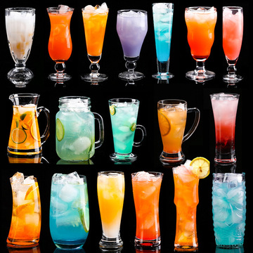 玻璃杯子饮料杯冷饮带把水果茶杯 果汁杯玻璃杯冰桔杯奶茶杯 玻璃