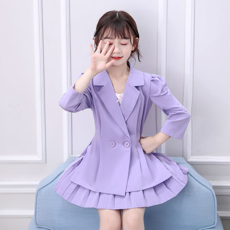 女童学院风套装日系儿童洋气jk制服女孩小西装校服两件套新款童装