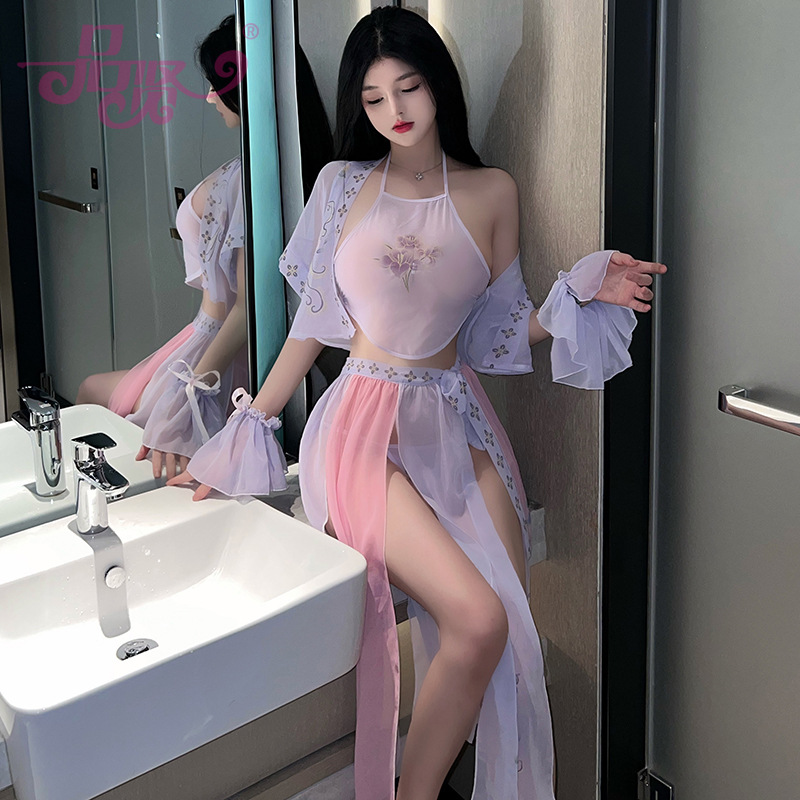 Pinxian Sexy Lingerie Women's Retro Transparent Sexy Hanfu Uniform Role-Playing Suit Bellyband Temptation 2328