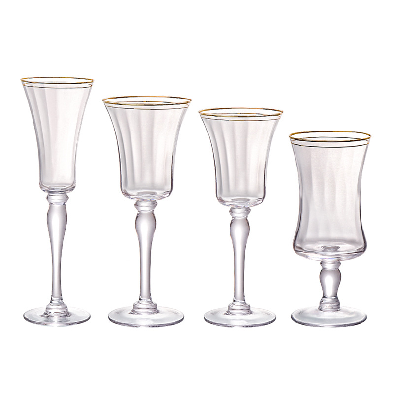 Light Luxury Retro Style, Crystal Kiss Glass Goblet Diamond Vertical Pattern Golden Edge Thick Cup Amazon Authentic