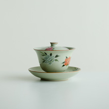 且来秘黄汝窑三才盖碗家用陶瓷功夫茶具手抓碗泡茶碗不烫手小茶碗