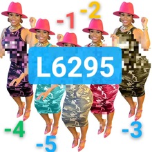 L6295 欧美女装亚马逊速卖通时尚印花迷彩连衣裙《不含帽子》现货
