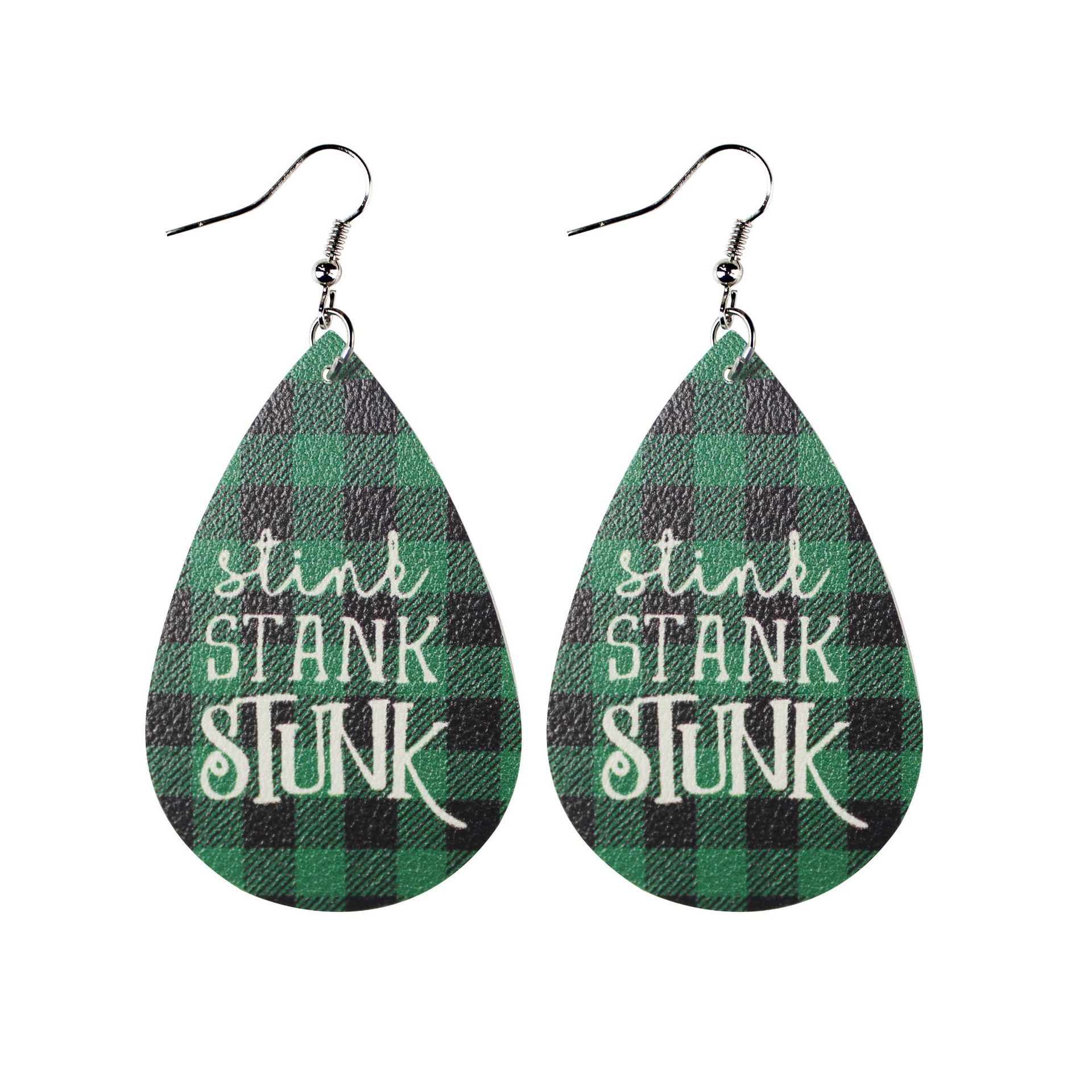 Christmas Leather Earrings Double-Sided Printing Composite Striped Plaid Grinch Ghost Elf Women's Pu Water Drop Earrings